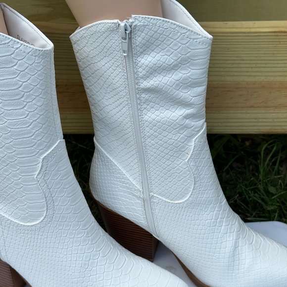 * Mata White Cowgirl Cowboy Ankle Boots Western Block Heels - Picture 4 of 5